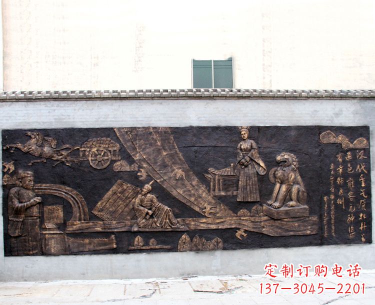 三明“汉代重气质，牡丹留正色”中国传统文化浮雕壁画，玻璃钢仿铜园林墙壁装饰壁画