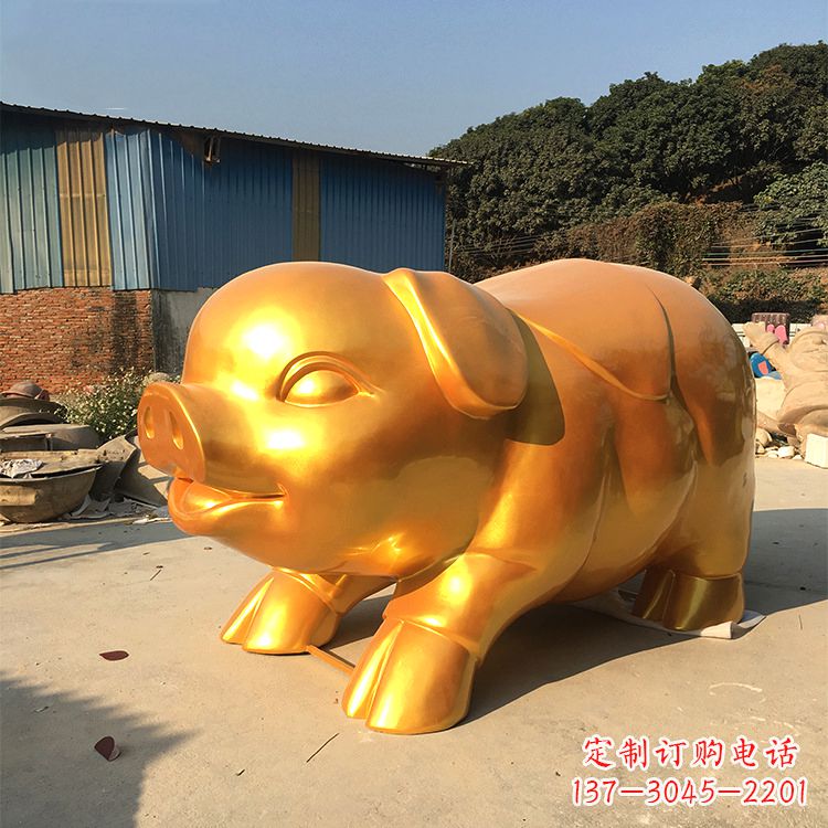 三明玻璃钢大型漆金猪仔雕塑-大型商场美陈动物雕塑