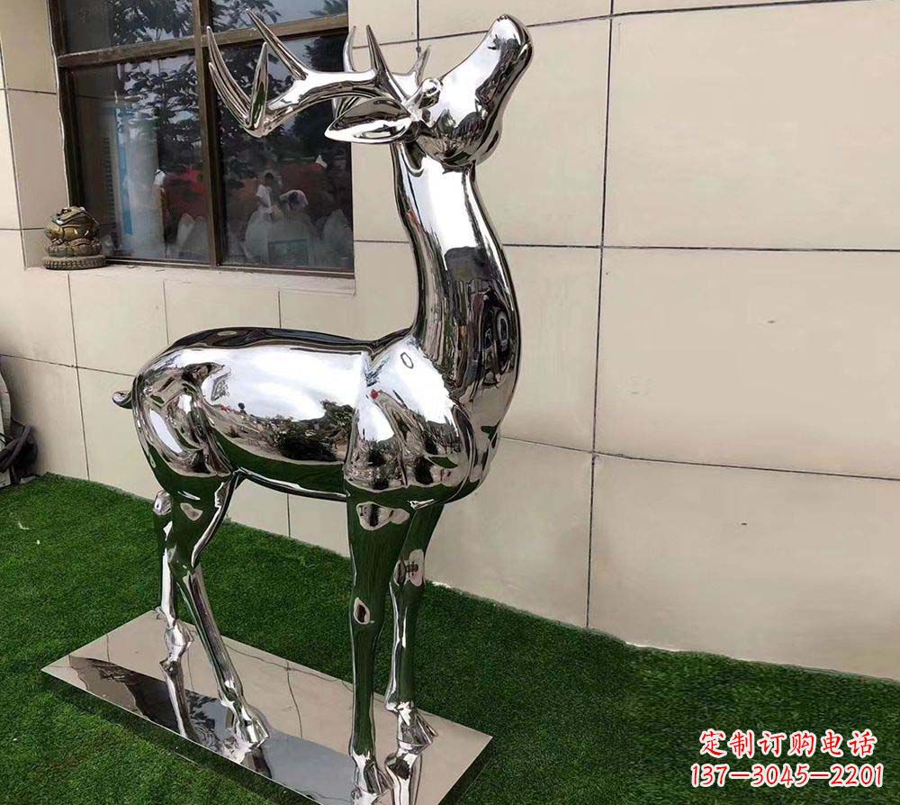 三明不锈钢别墅镜面小鹿雕塑