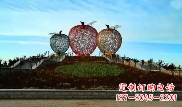 三明不锈钢城市彩色镂空苹果雕塑