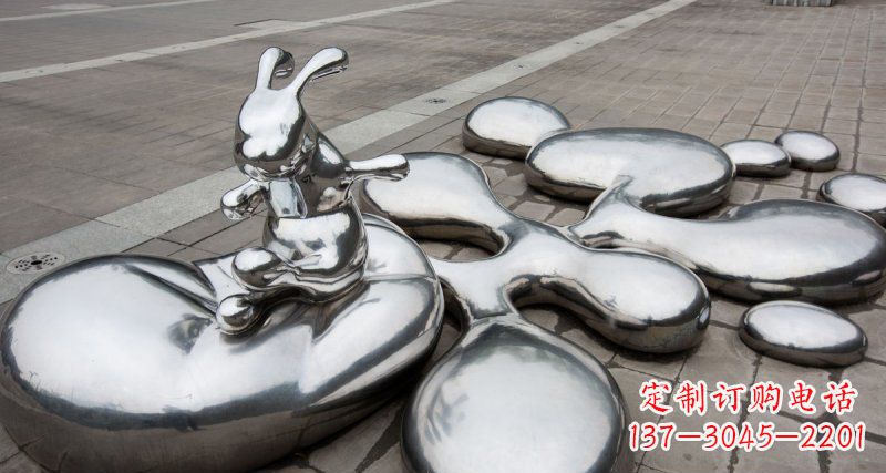 三明不锈钢兔子雕塑——精美的水滴广场装饰