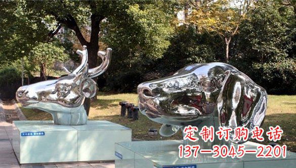 三明动物十二生肖头像不锈钢雕塑