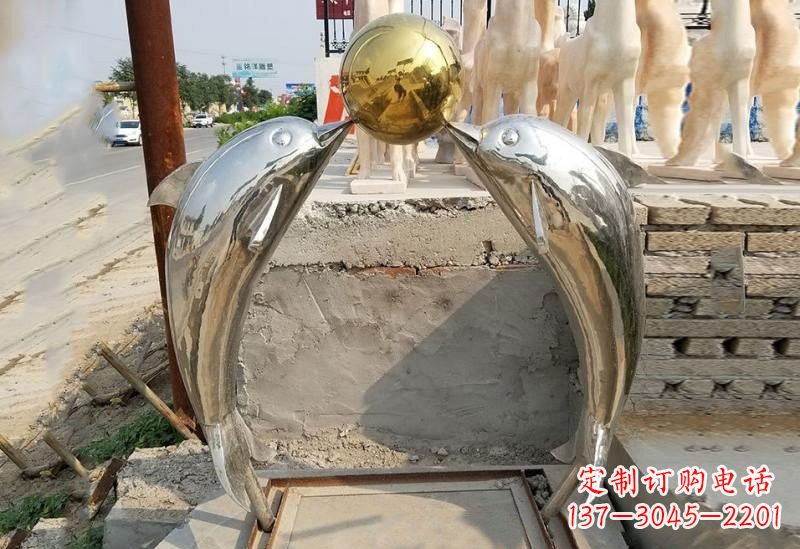 三明不锈钢海豚顶球雕塑