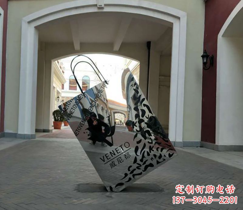 三明不锈钢镂空购物袋雕塑——艺术精美的装饰品