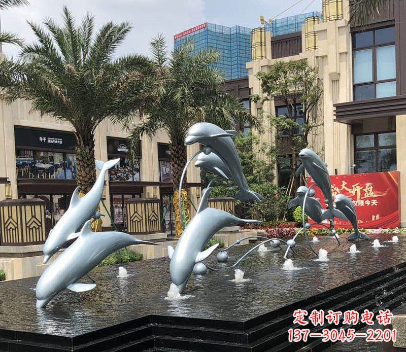 三明不锈钢海豚跳跃喷泉雕塑美丽的艺术装置