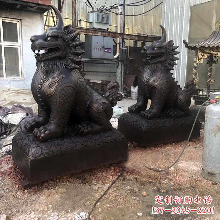 三明纯铜獬豸雕塑-中国古代神话传说神兽动物雕塑