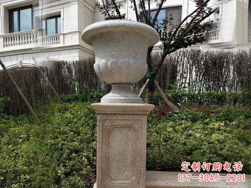 三明大理石花钵小区花盆石雕艺术品
