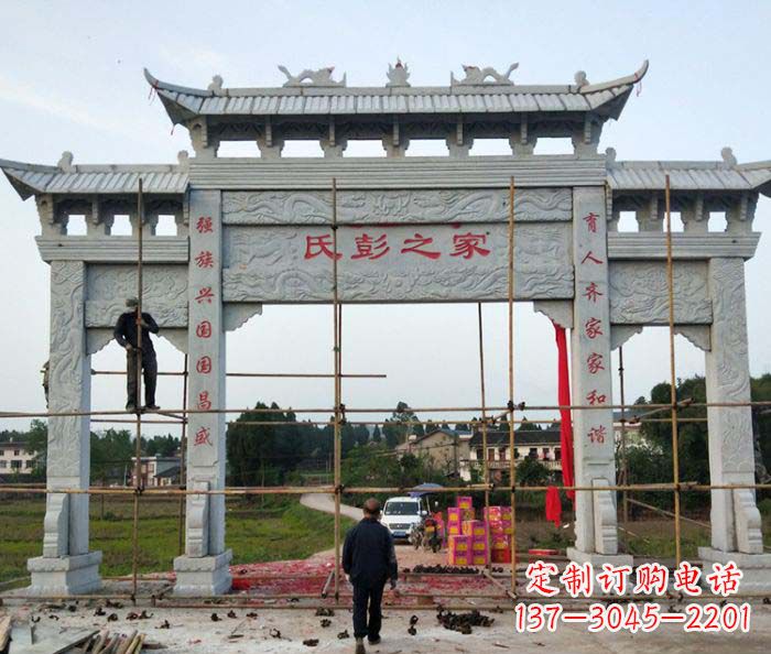 三明大理石牌坊雕塑,精致美观,传承古风