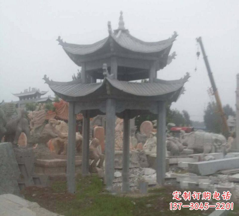 三明大理石六角凉亭石雕，精美绝伦