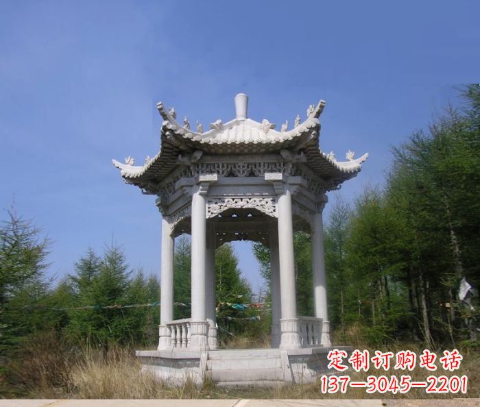 三明精美大理石六角石凉亭雕塑