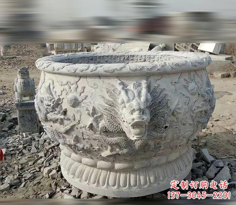 三明大理石龙浮雕水缸精美精致，让您的家居生活更加有意义