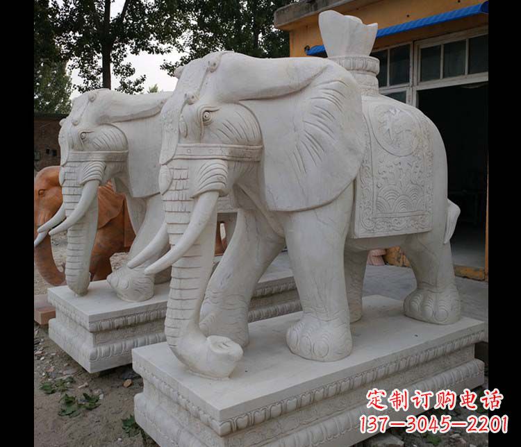 三明大理石大象雕塑,招财进宝
