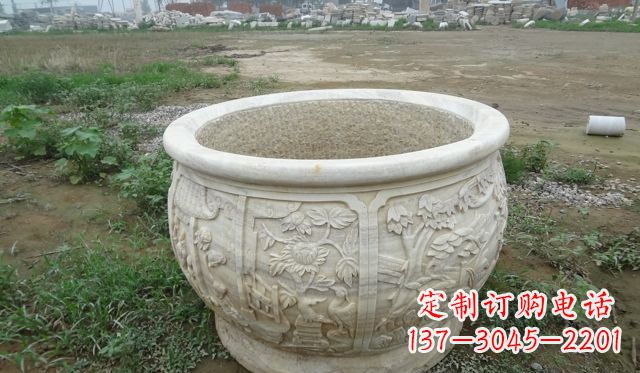 三明大理石鸳鸯花盆雕塑