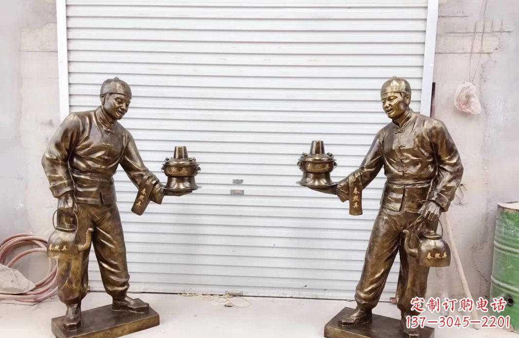 三明端茶店小二铜雕塑