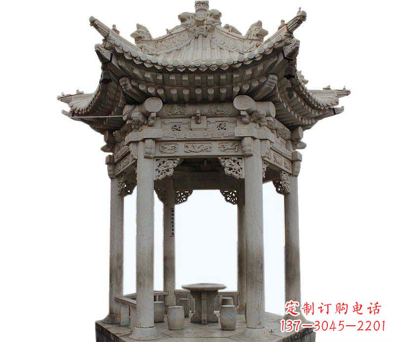 三明精美仿古六角凉亭石雕