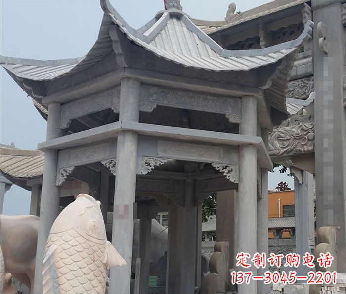 三明精美仿古双层石雕凉亭