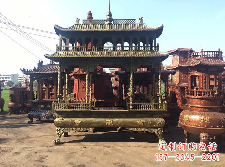 三明高浮雕螭龙纹铜香炉
