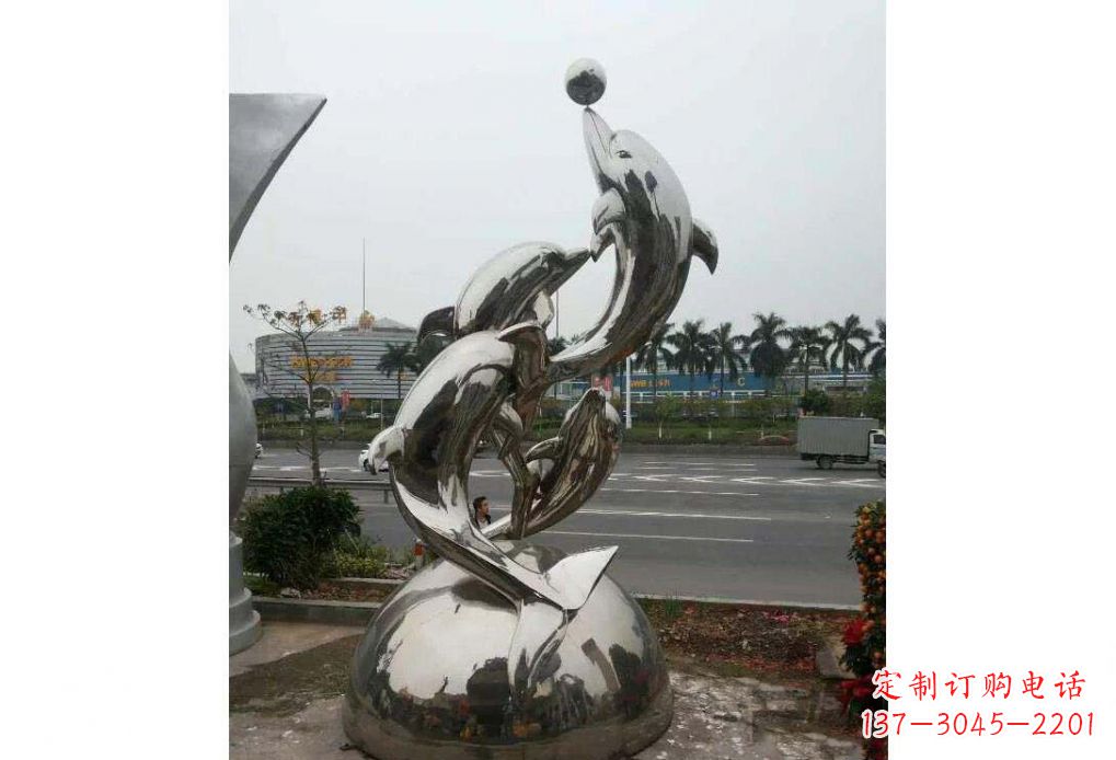 三明海豚系列不锈钢顶球雕塑