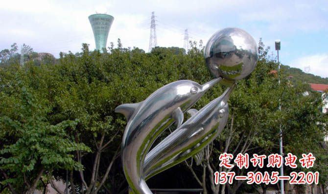 三明高贵静谧的不锈钢海豚顶球雕塑