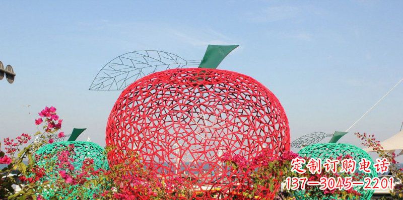 三明高品质镂空不锈钢苹果雕塑