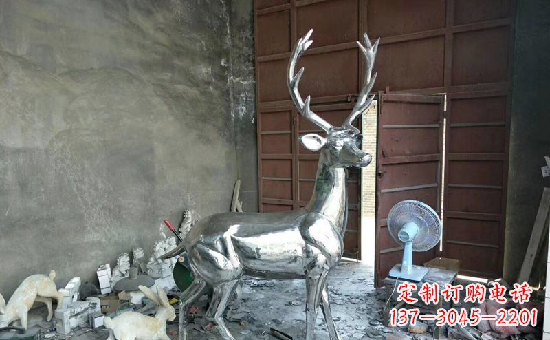 三明艺术精美的不锈钢鹿装置雕塑