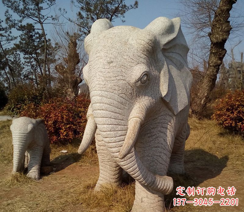 三明公园大理石大象动物石雕 (2)
