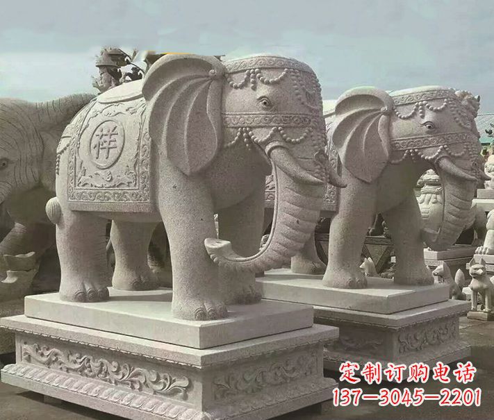 三明公园大理石大象动物石雕 (3)