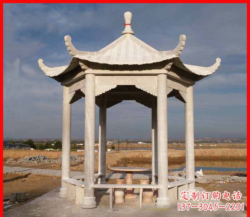 三明公园大理石六角石雕凉亭 (2)