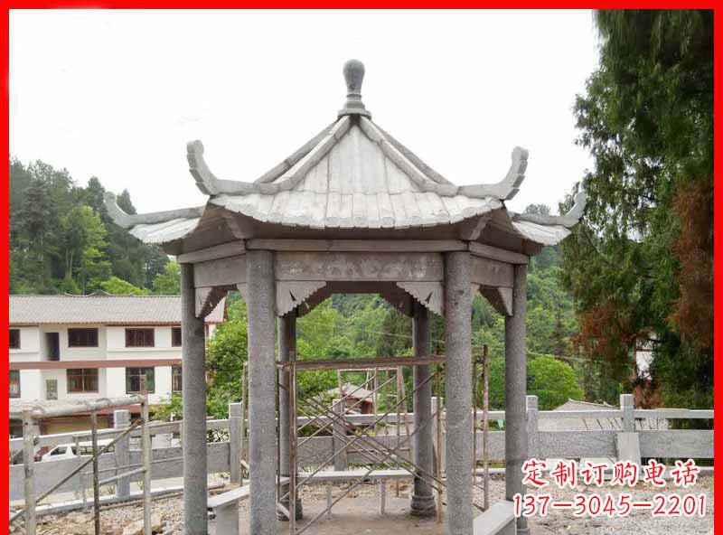 三明公园大理石六角石雕凉亭