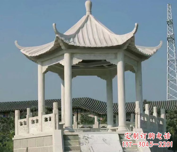 三明公园大理石六角石雕凉亭 (3)