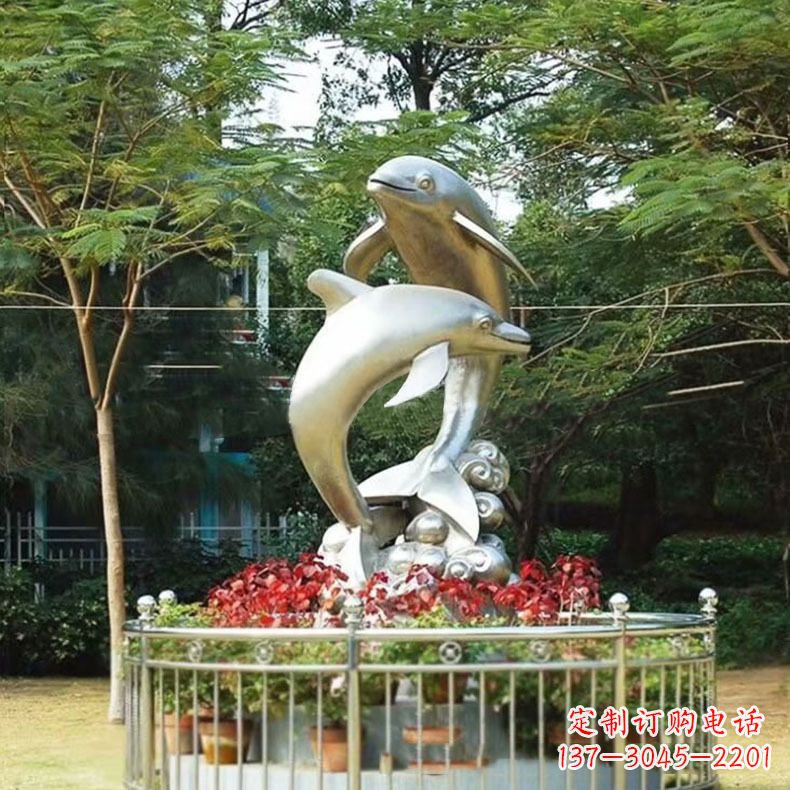 三明公园动物海豚不锈钢景观雕塑