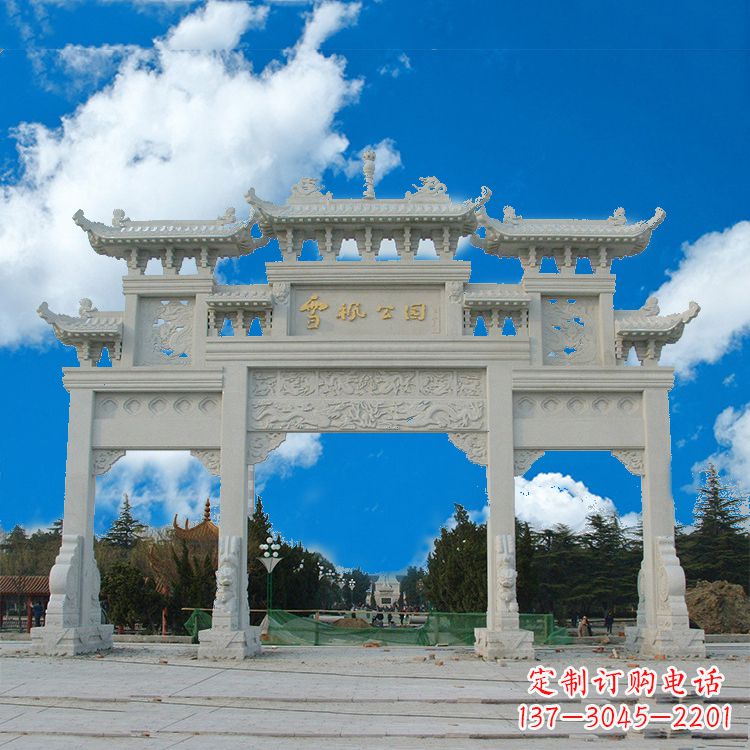 三明传承历史的精美汉白玉三门牌楼雕塑