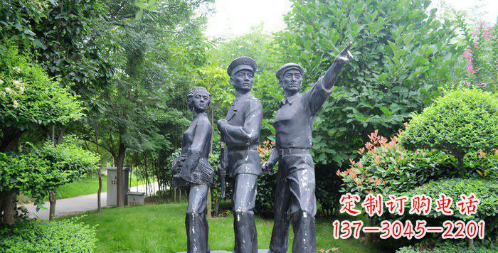 三明公园解放军和男孩女孩人物铜雕