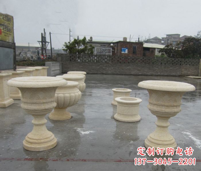 三明完美绽放——大理石花盆石雕
