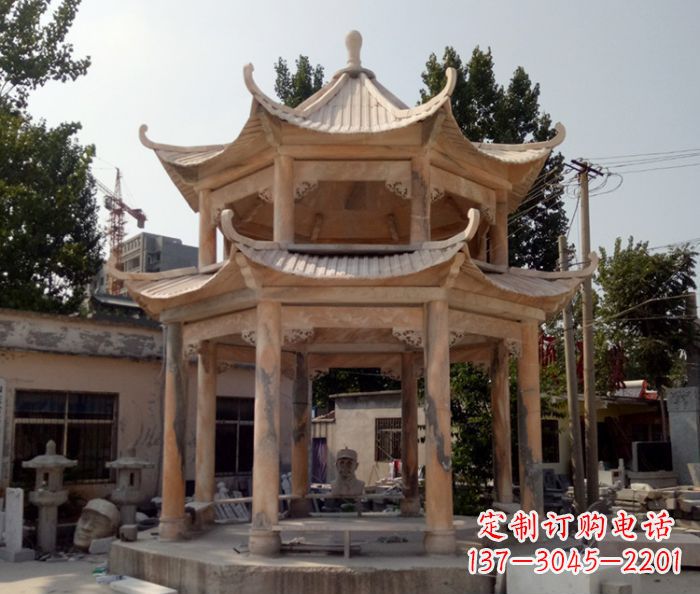 三明精美古典双层石凉亭雕塑