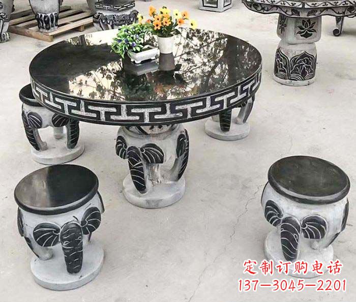 三明圆形桌凳石雕-为公园景观增添艺术气息