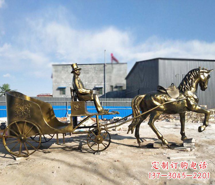 三明公园景观坐着马车的人物铜雕