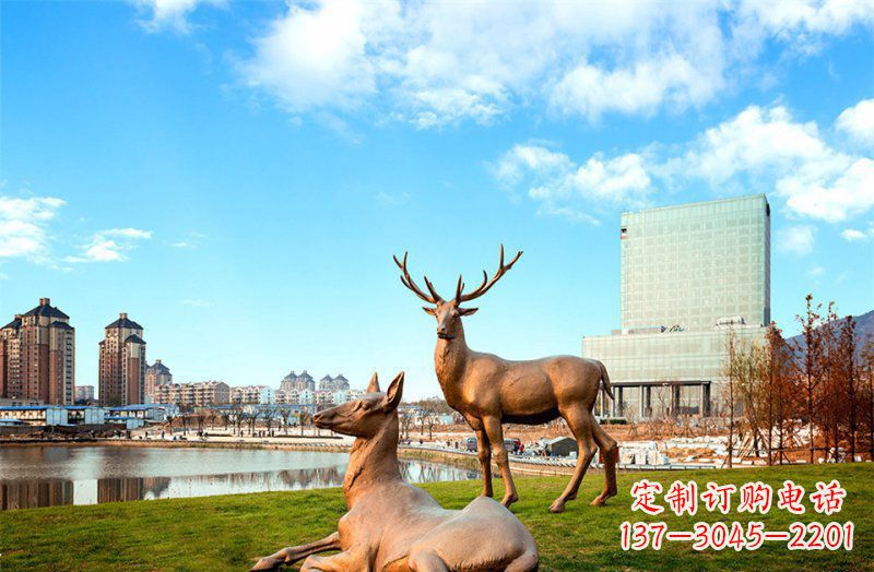 三明公园羚羊动物铜雕 (2)