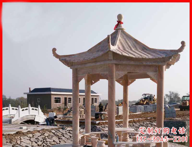 三明红六角石凉亭雕塑