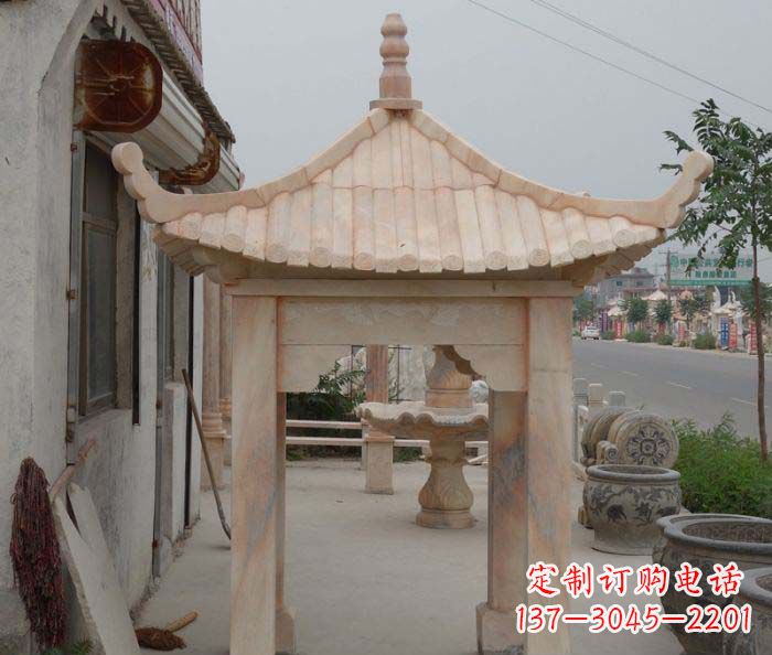 三明精美红六角石凉亭雕塑