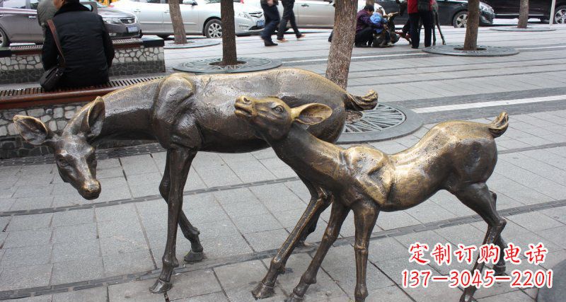 三明公园小鹿动物铜雕 (2)