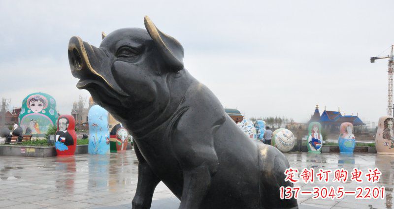 三明公园猪动物铜雕 (3)