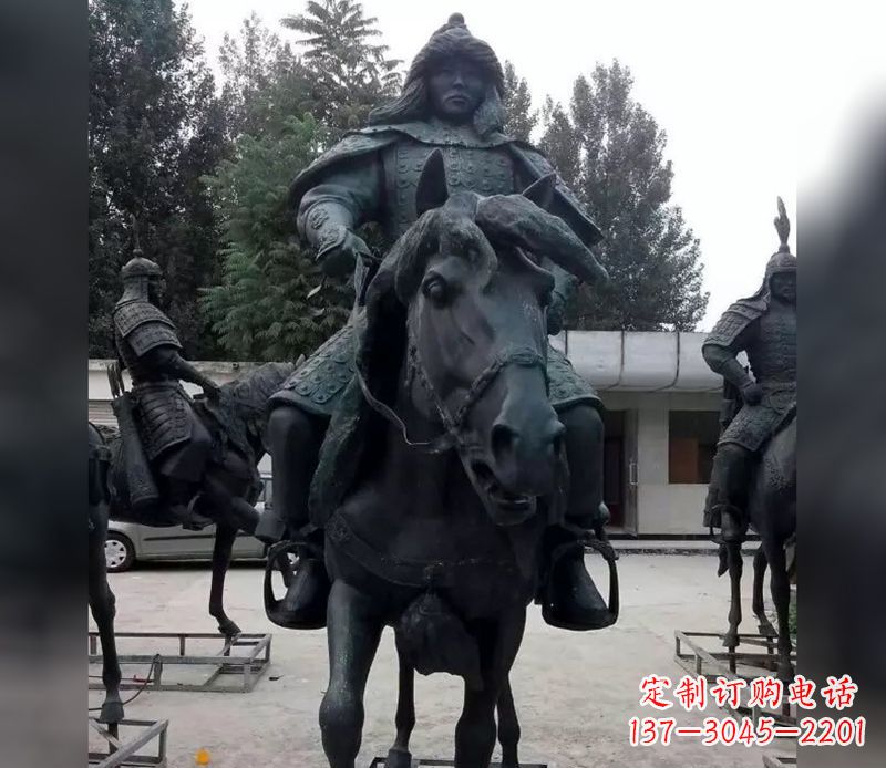 三明英姿飒爽古代将军骑马铜雕