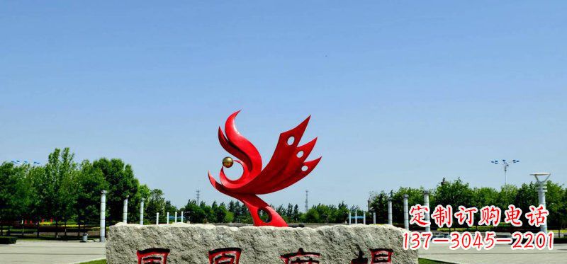 三明广场不锈钢抽象凤凰雕塑 (3)