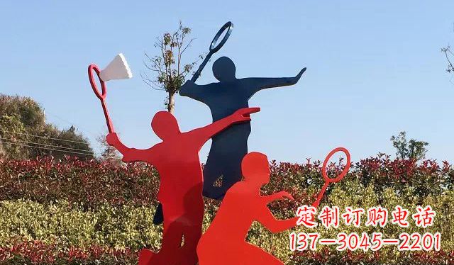 三明广场不锈钢打羽毛球雕塑 (2)
