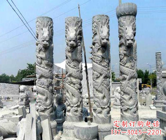 三明广场景观大理石龙柱石雕 (4)