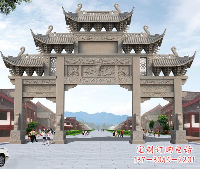 三明广场景观大理石牌楼石雕 (2)