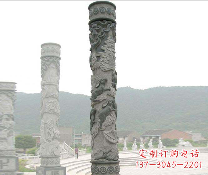 三明广场景观仿古12生肖石柱