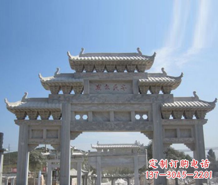 三明三门石雕牌坊精美雕塑