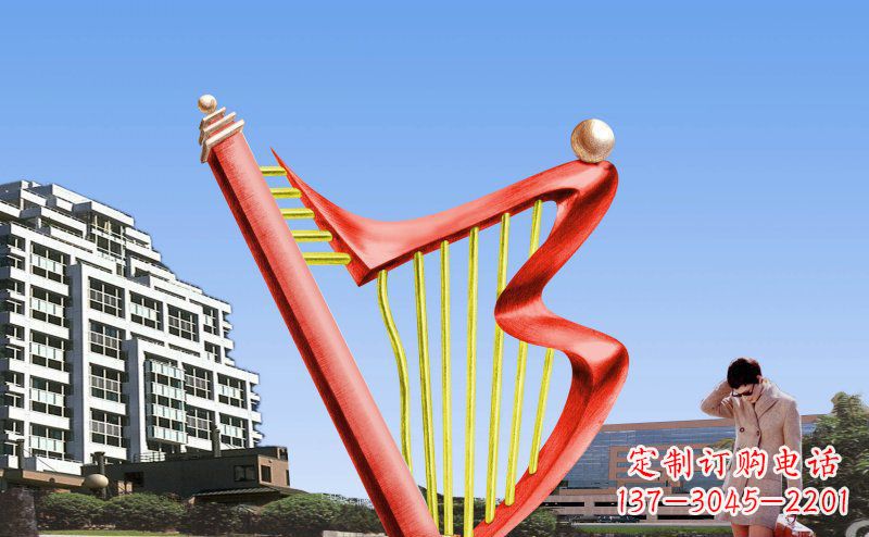 三明中领雕塑精制不锈钢竖琴雕塑